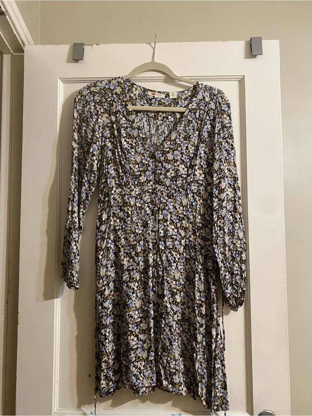 Levi's Floral V-Neck Mini Dress in Blue and Black